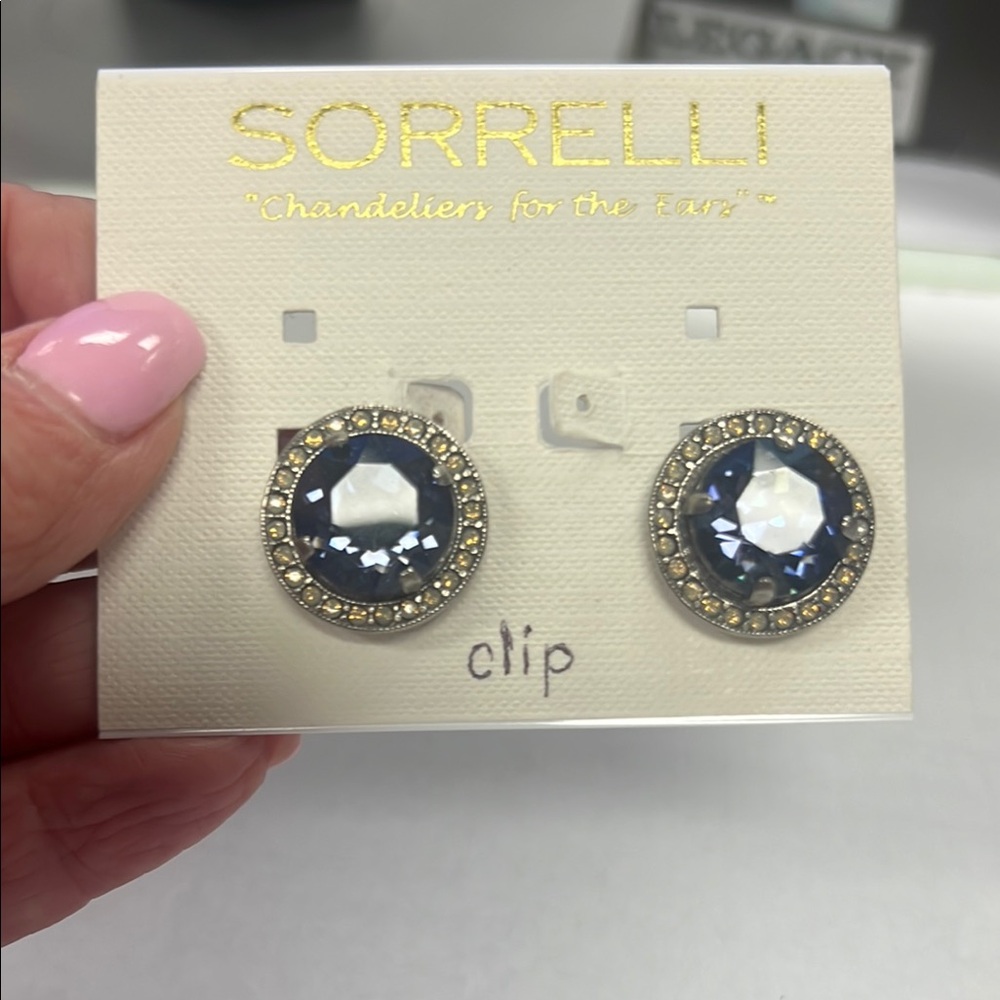 Sorrelli Gold and Blue Crystal Clip Earrings